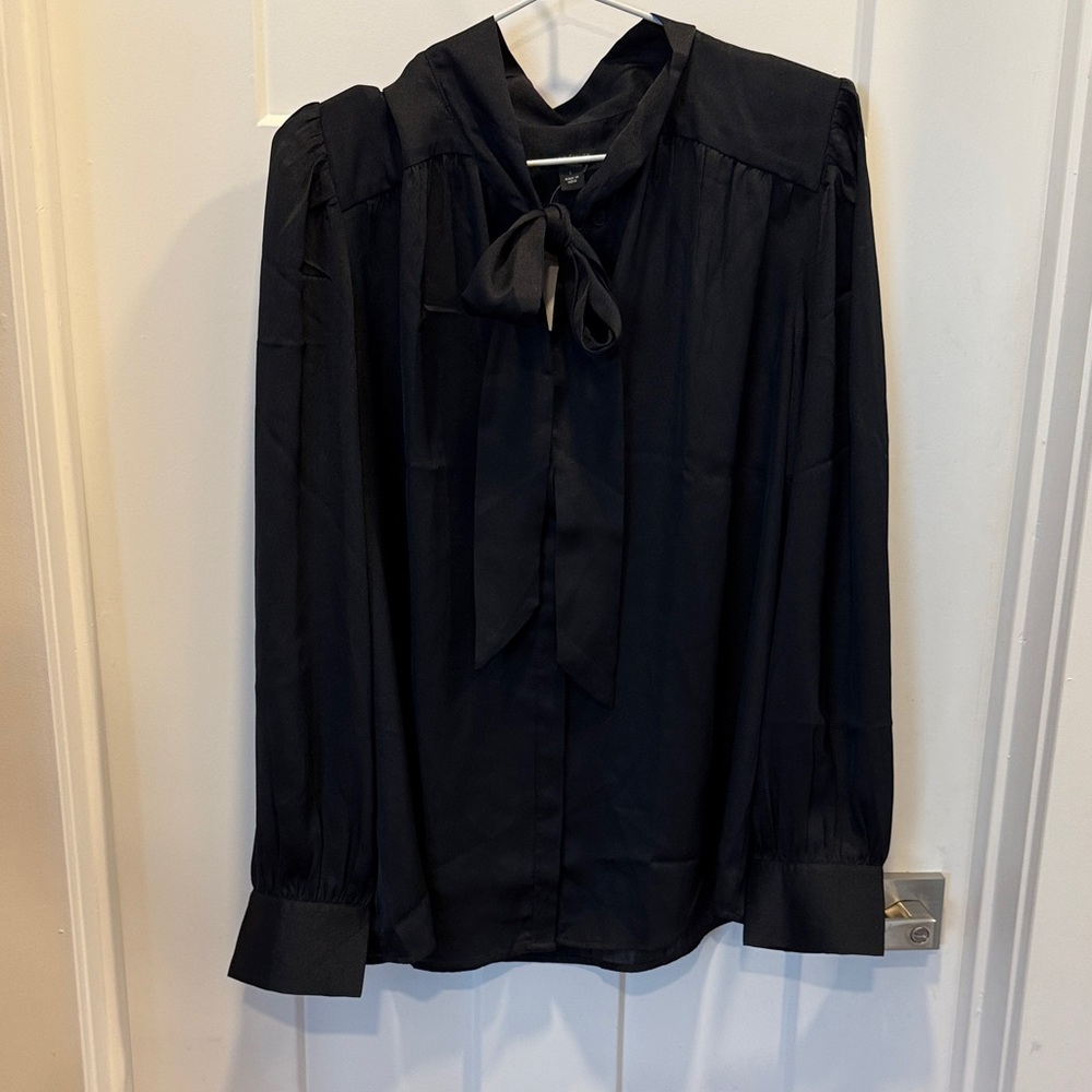 Ann Taylor Classic Black Blouse with Bow Tie